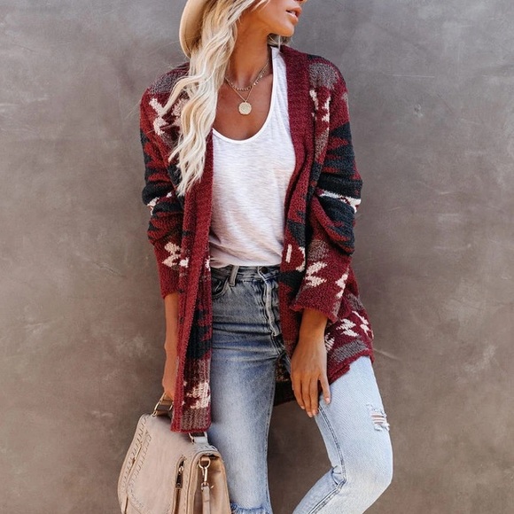 TrIbal Aztec Pocket Oversized Boyfriend Cardigan - Picture 14 of 16